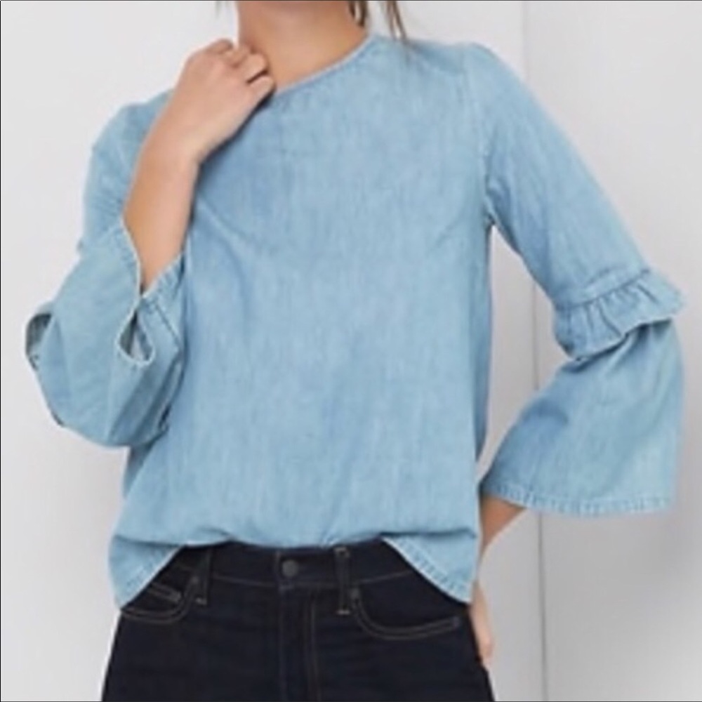 NWT GAP Chambray Ruffle Bell Sleeve Top